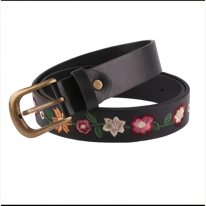 Chic Black Floral Women\'s Belt 1pc vintage floral embroidered faux leather belt girl chic  main image 3