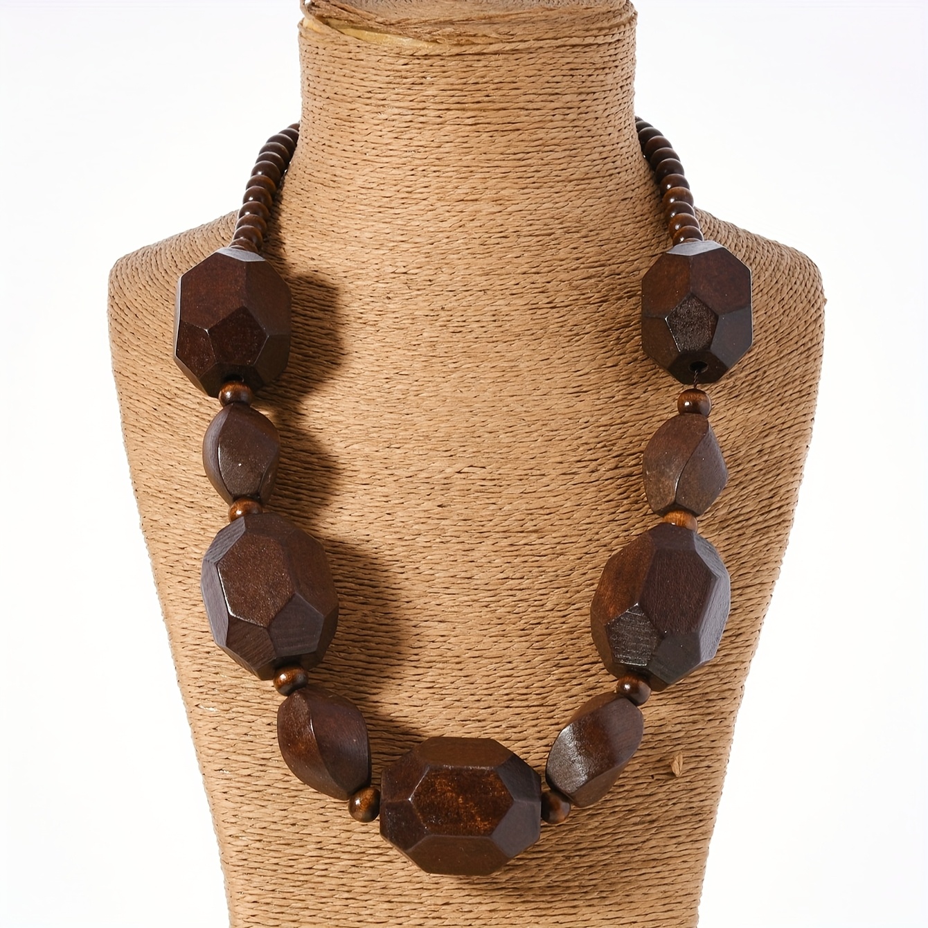 Boho Irregular Bead Necklace Vintage Wooden Pendant