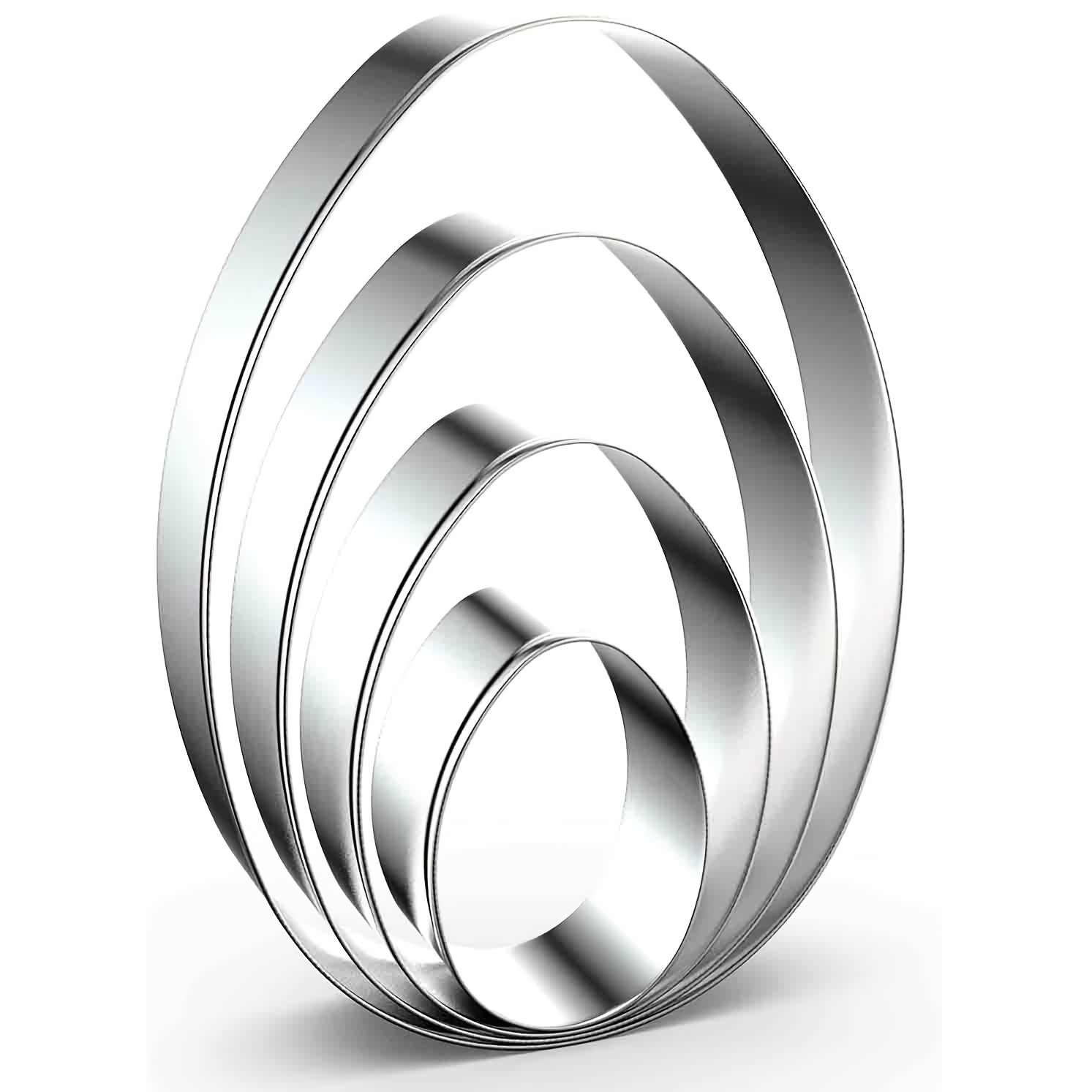 E-shop Großes Eier-Ausstechformen-Set in verschiedenen Größen - 5 Zoll, 4 Zoll, 3 Zoll, 2 Zoll - 4 Stück - Edelstahl - für Ostern, Valentinstag,