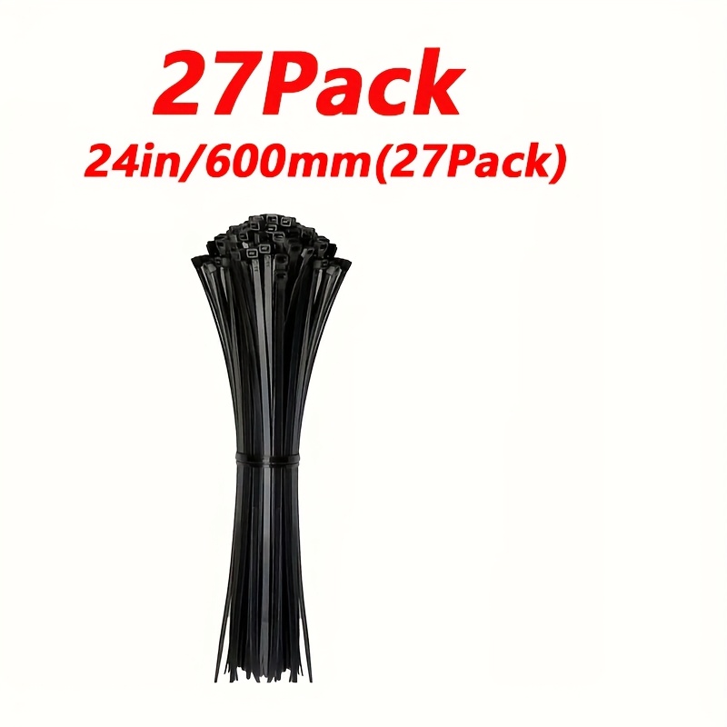 TEMU 27-pack Heavy-duty Cable Ties - Uv-resistant, Windproof, Cold-resistant, With 600mm Length - All-purpose Electrical, Plumbing, Automotive, Home,