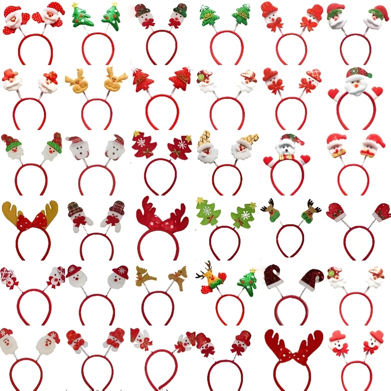 TEMU Random 12pcs Christmas Headbands Shipped - Festive Plastic Headbands With Santa Claus, Snowman, And Reindeer Antler Decorations, Ideal For