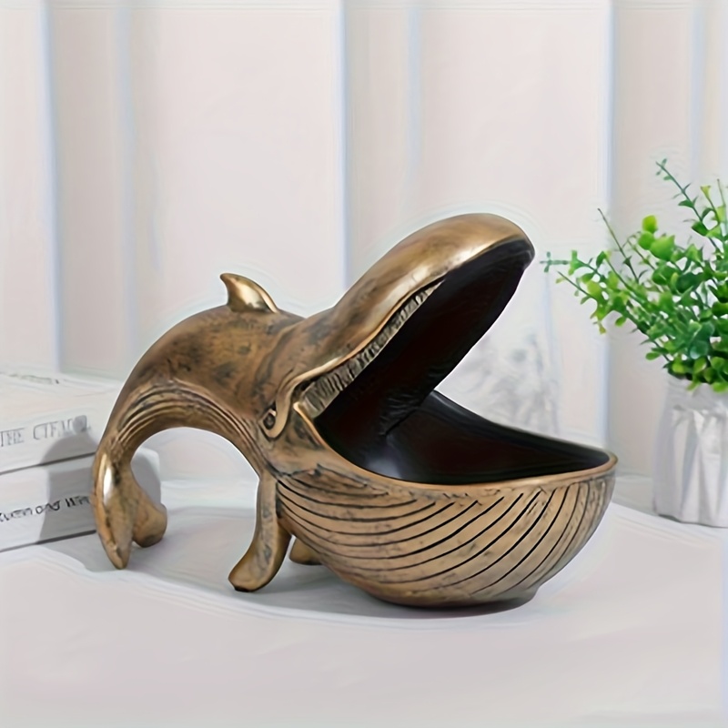 Image of A Whimsical Whale Resin Statue That Serves As A Multifunctional Key Bowl, Featuring A Unique Design. This Artistic Desktop Decoration Is Perfect For Or To Add A To Ocean-themed Home Decor