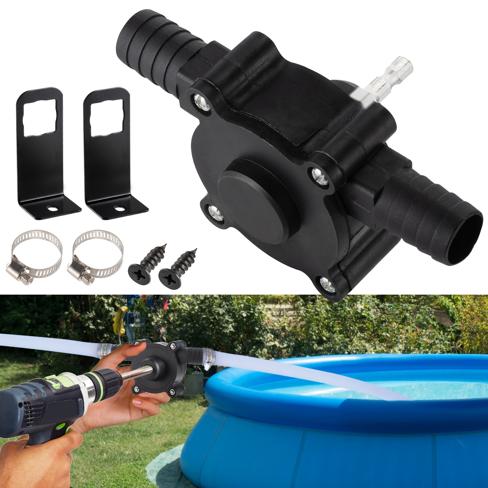 Taşınabilir Matkapla Çalıştırılan Su Pompası - PP ve TPR Yapısı, Kaplamalı Çelik Aksesuarlar, Su, Benzin, Yağ ve Sıvı Transferi için Kendinden Emişli Hızlı Pompa - Elektrik veya Pil Gerektirmez, Aksesuar Seti Dahil