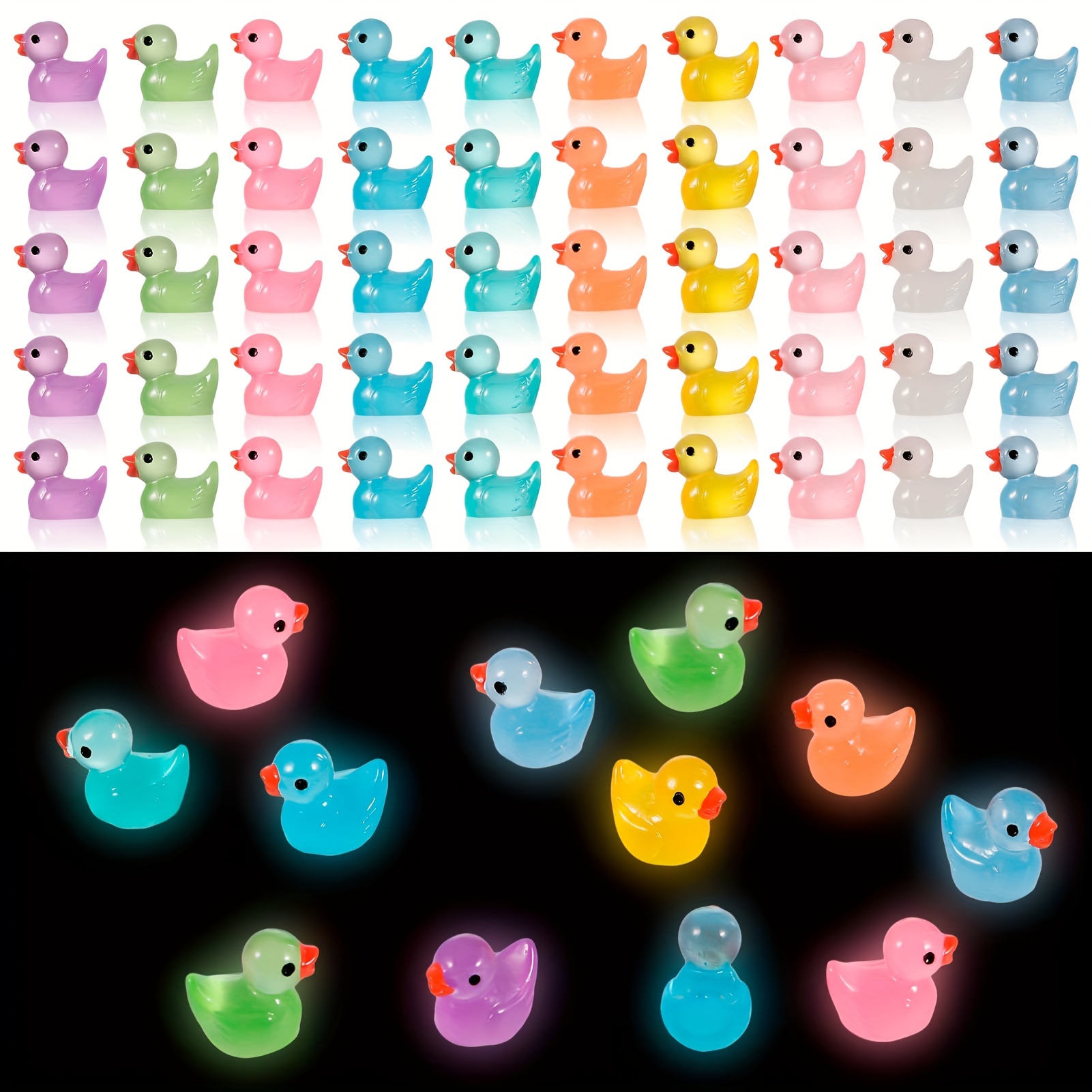 

100-piece Glow-in-the-dark Mini Ducks - Colorful Resin Figures For Fairy Gardens & Potted Plants