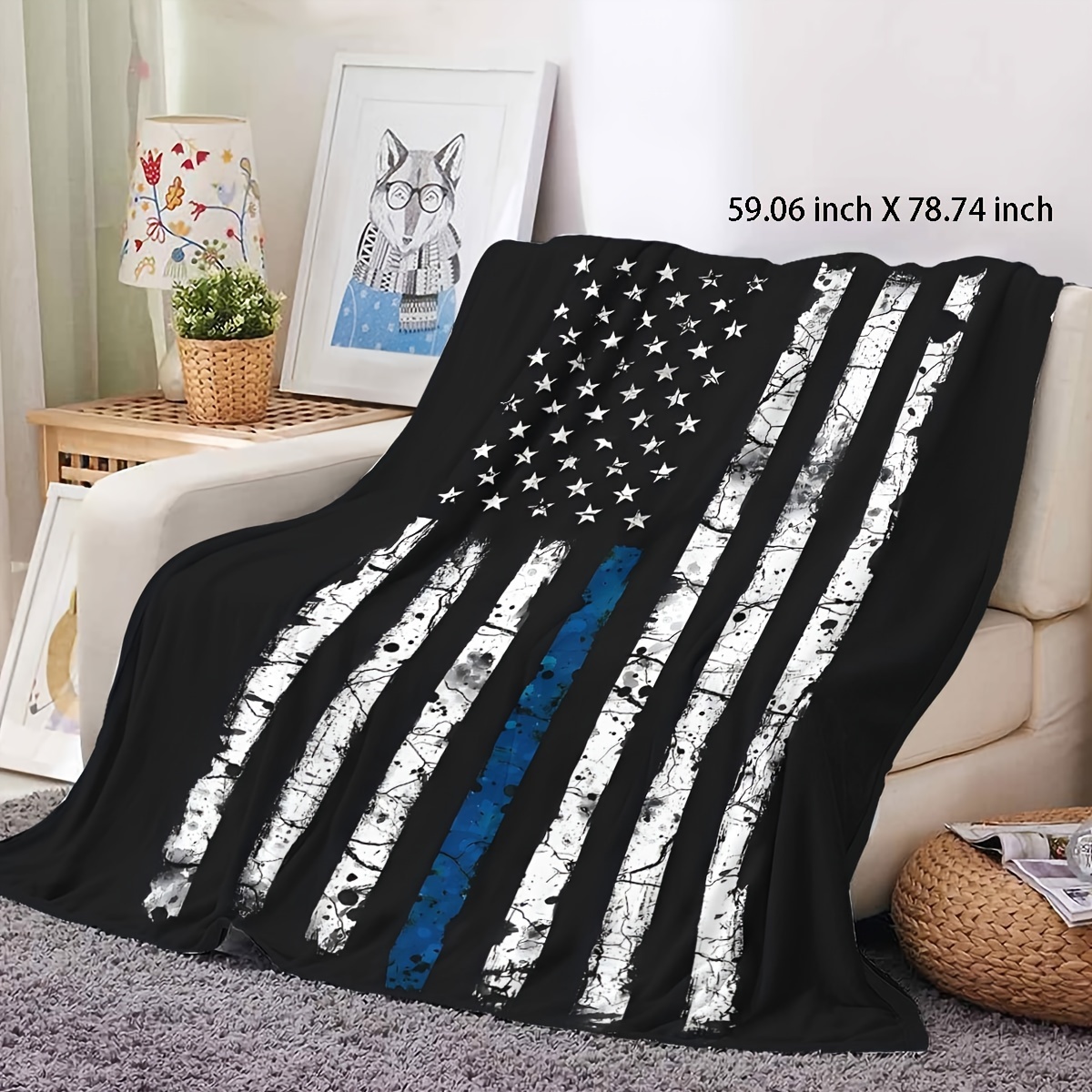 1pc   american flag flannel print throw blanket   machine washable contemporary style multi purpose soft fabric 200 250g for bedroom living room sofa gift idea details 2