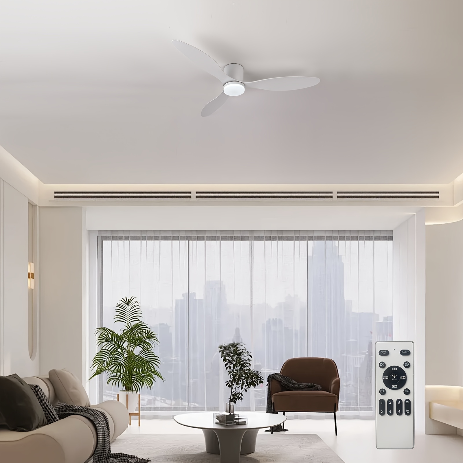 1pc 52-Inch Low-Profile Ceiling Fan with Light and Remote Control, 6 Speeds, Dimmable LED, Smart Timer, DC Motor, Suitable for Indoor or Outdoor Use in Dining Rooms, Living Rooms, Bedrooms, Etc