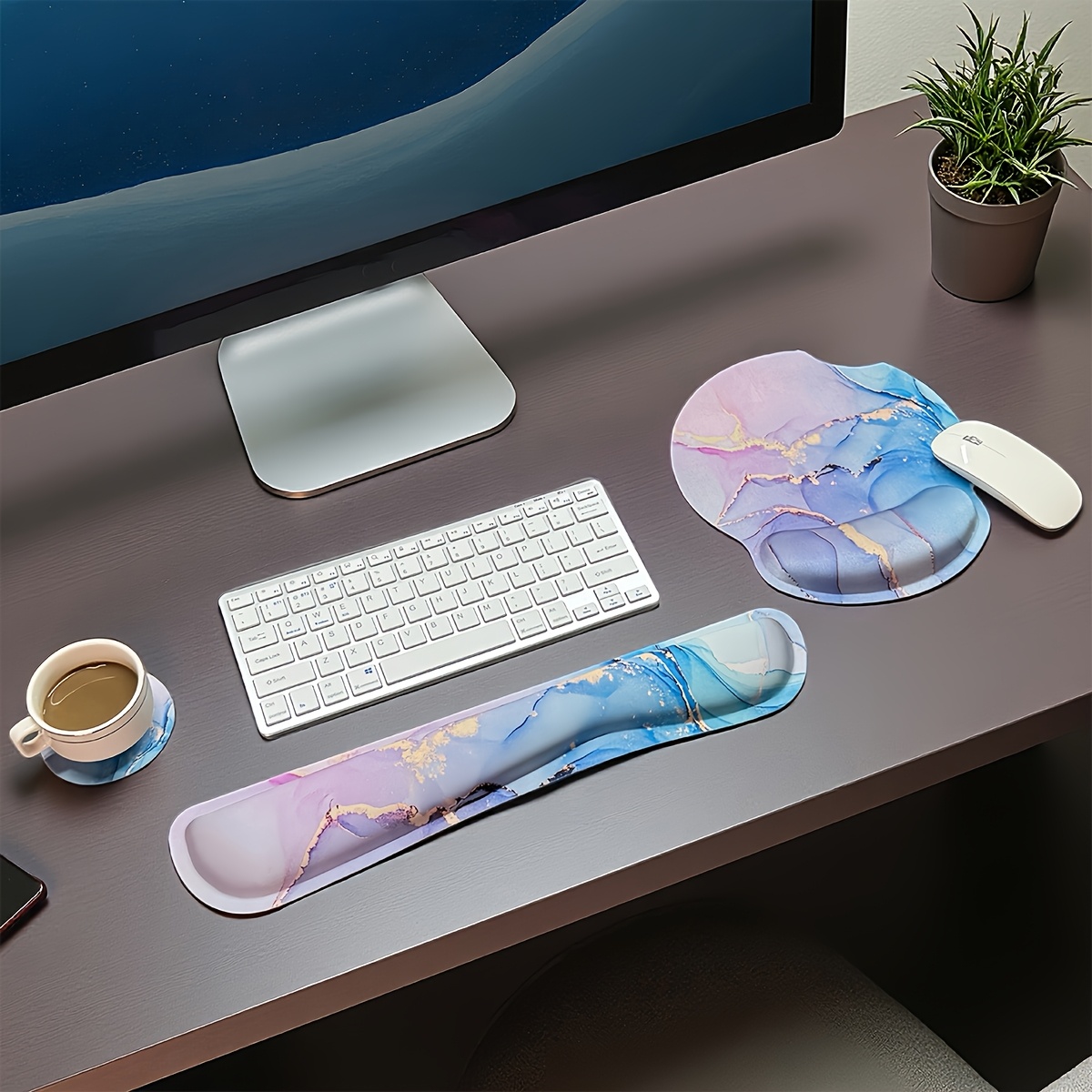3pcs mouse pad with wrist support ergonomic mouse pad with memory foam wrist rest cushion non slip rubber   mice pad for home office computer laptop green marble Product details 3