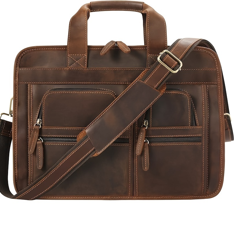 

Leather Briefcase For Men, Retro Business Travel Messenger Bag, Large 15.6 Laptop Work Bag