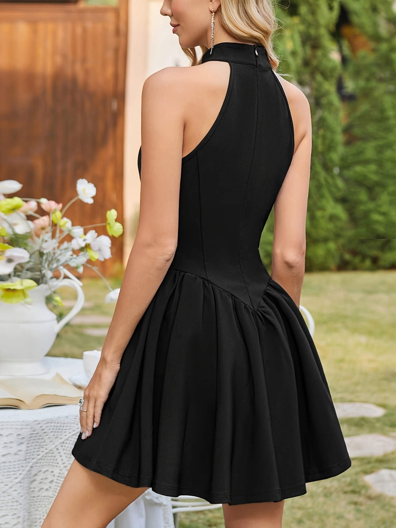 womens elegant halter neck sleeveless french mini dress a Temu