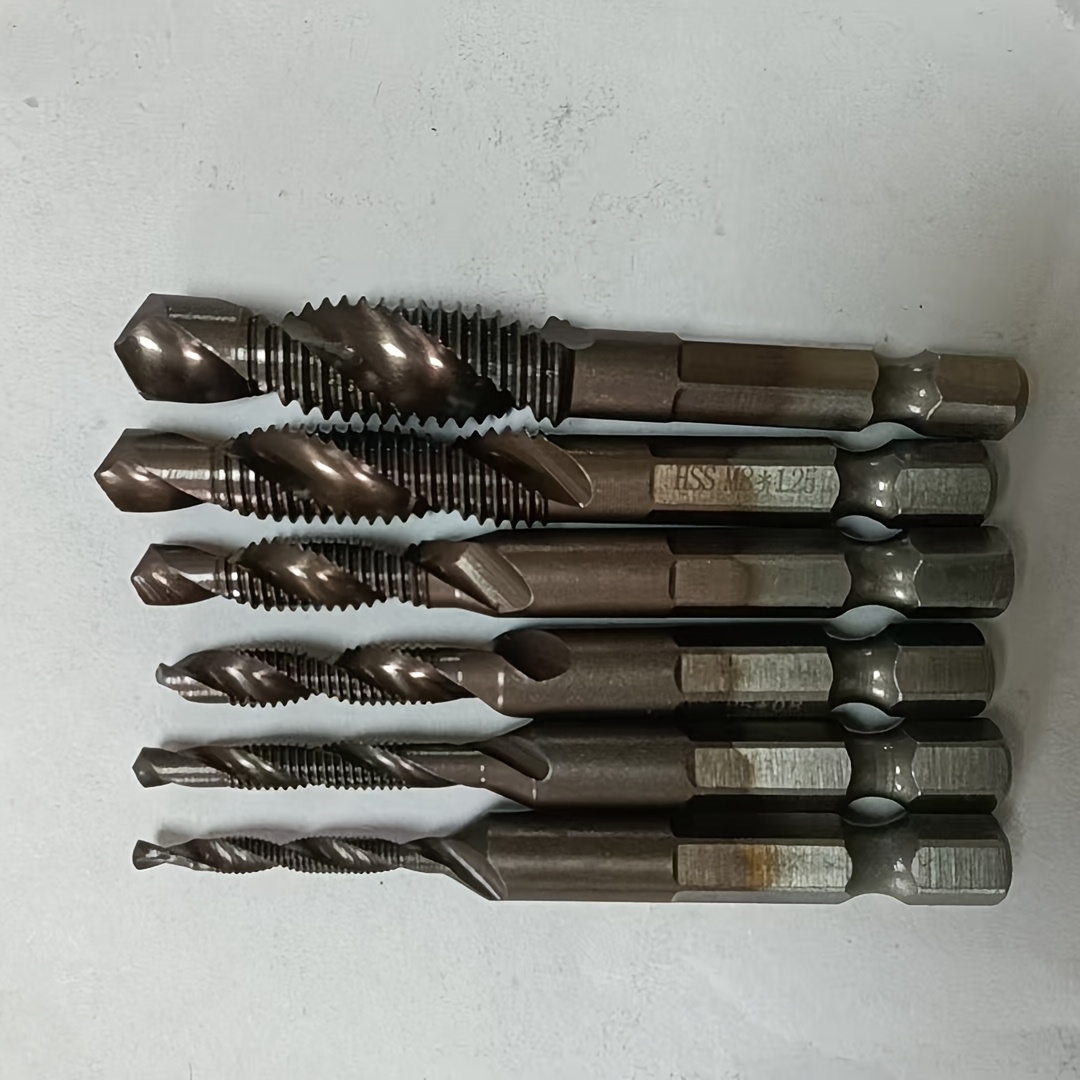 6pcs Cobalt Hss Drill And Tap Set With Countersink And Deburr - Metric Sizes M3 To M10, 1/4" Hex Shank