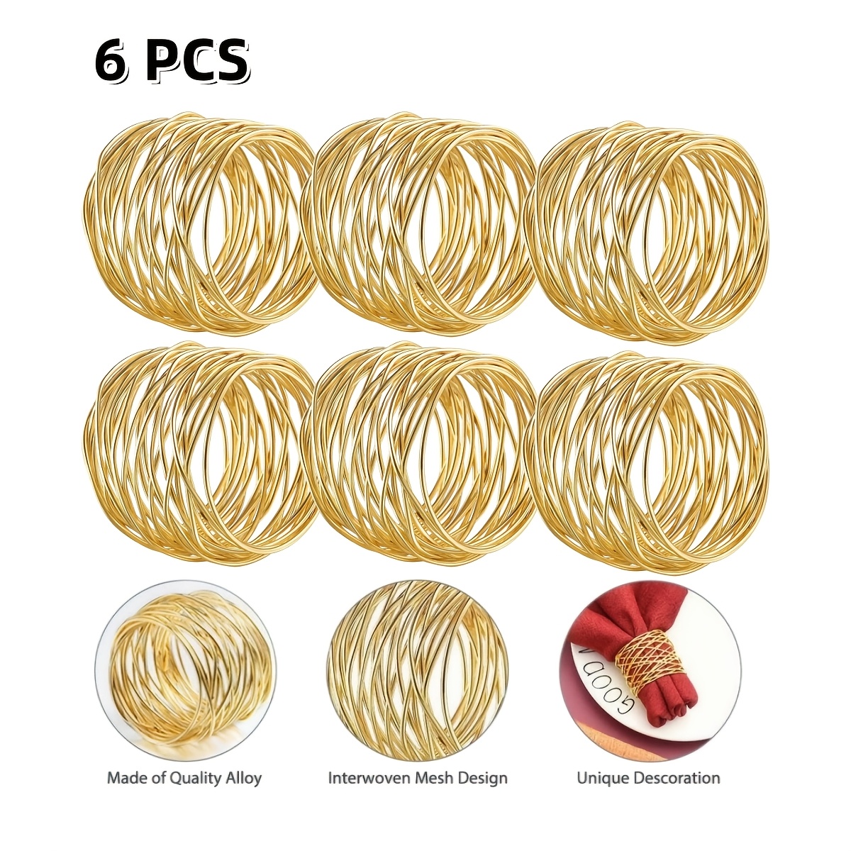 Gold Mesh Napkin Rings, 6pcs Napkin Holders For Dinner Party, Wedding, Christmas, Holiday Table Decor