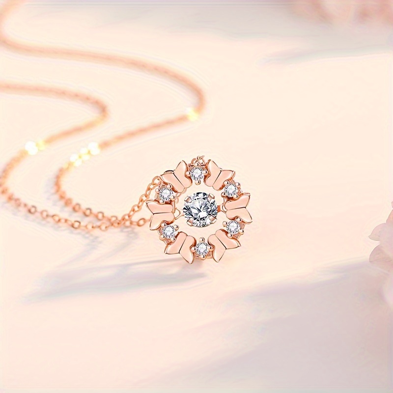 Butterfly Flower Wreath Zirconia Pendant Necklace December Birthstone
