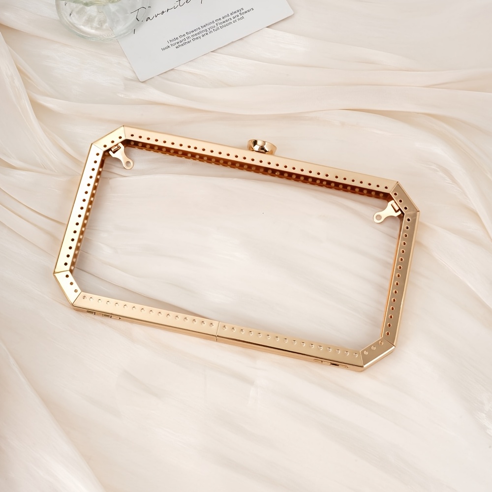 TEMU 1pc Rose Golden Octagonal Rectangle Full-punch Golden-plated Hardware Frame Diy Handmade Clutch Accessory, Flat Lock Clasp For Secure And Smooth