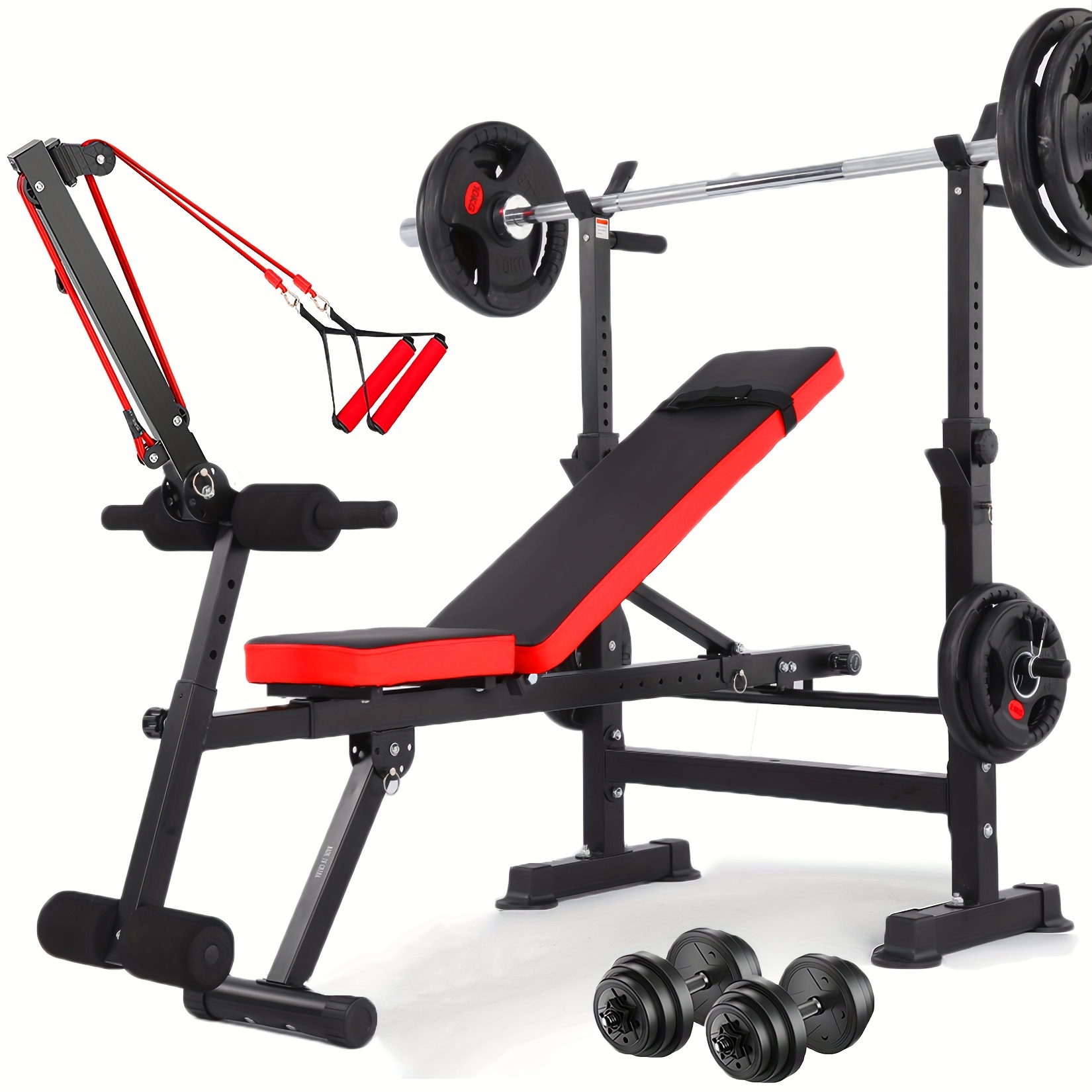 Professional Weight Bench Set with Squat Rack 6 in 1 Foldable Set With Removable Rowing Leg Catch Adjustable Incline Flat