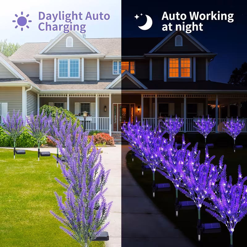 6 buc. lămpi solare cu flori de lavandă | lumini led florale artificiale pentru grădinii exterioare, semi-încastrată, abajur pvc, baterie reîncărcabilă cu Detaliile articolului 1
