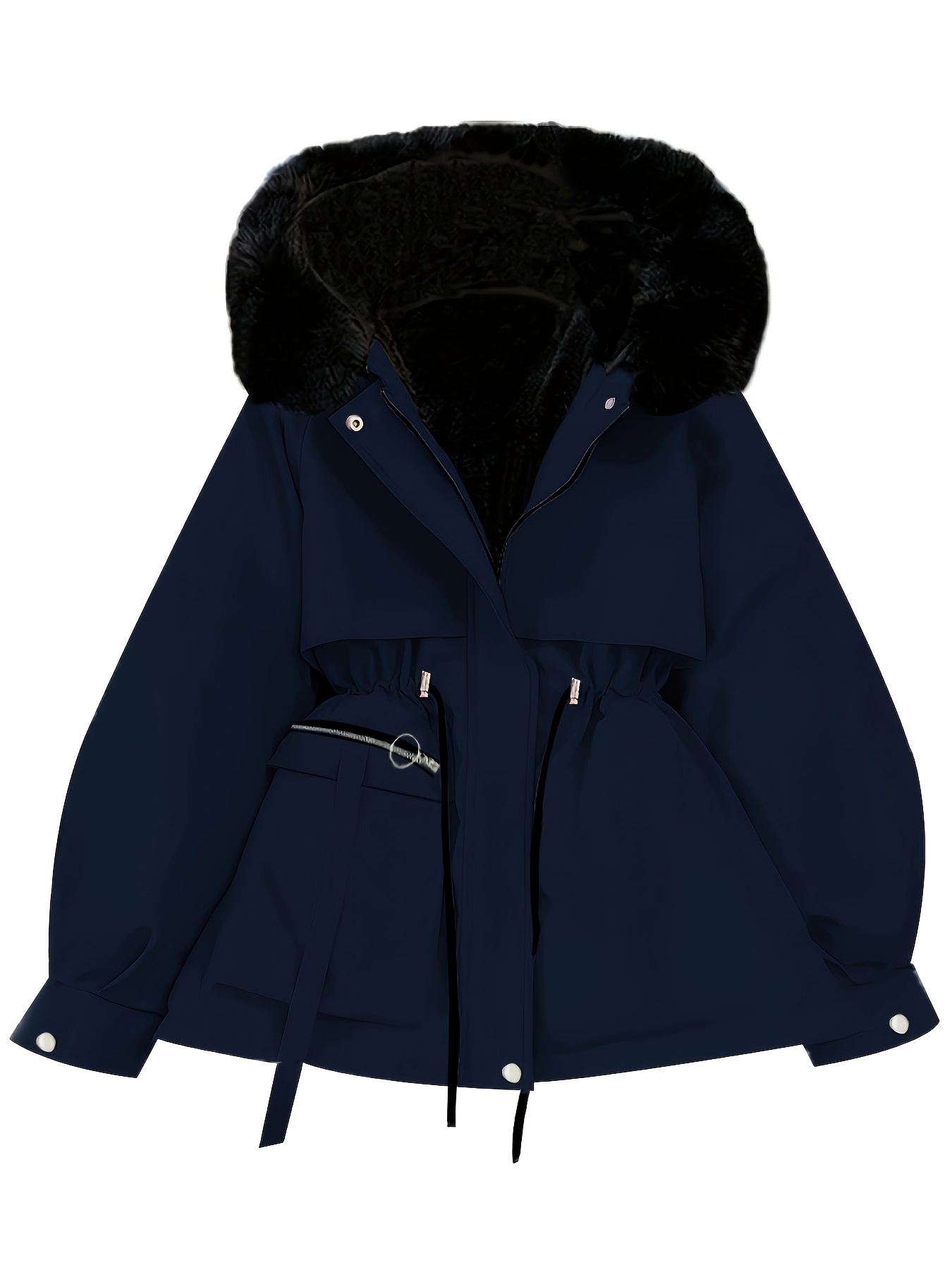 Women's Plus Size Elegant Hooded Parka Jacket with Fur Trim, Multiple  Pockets Adjustable Drawstring Machine Washable Winter Coat for Cold Wea