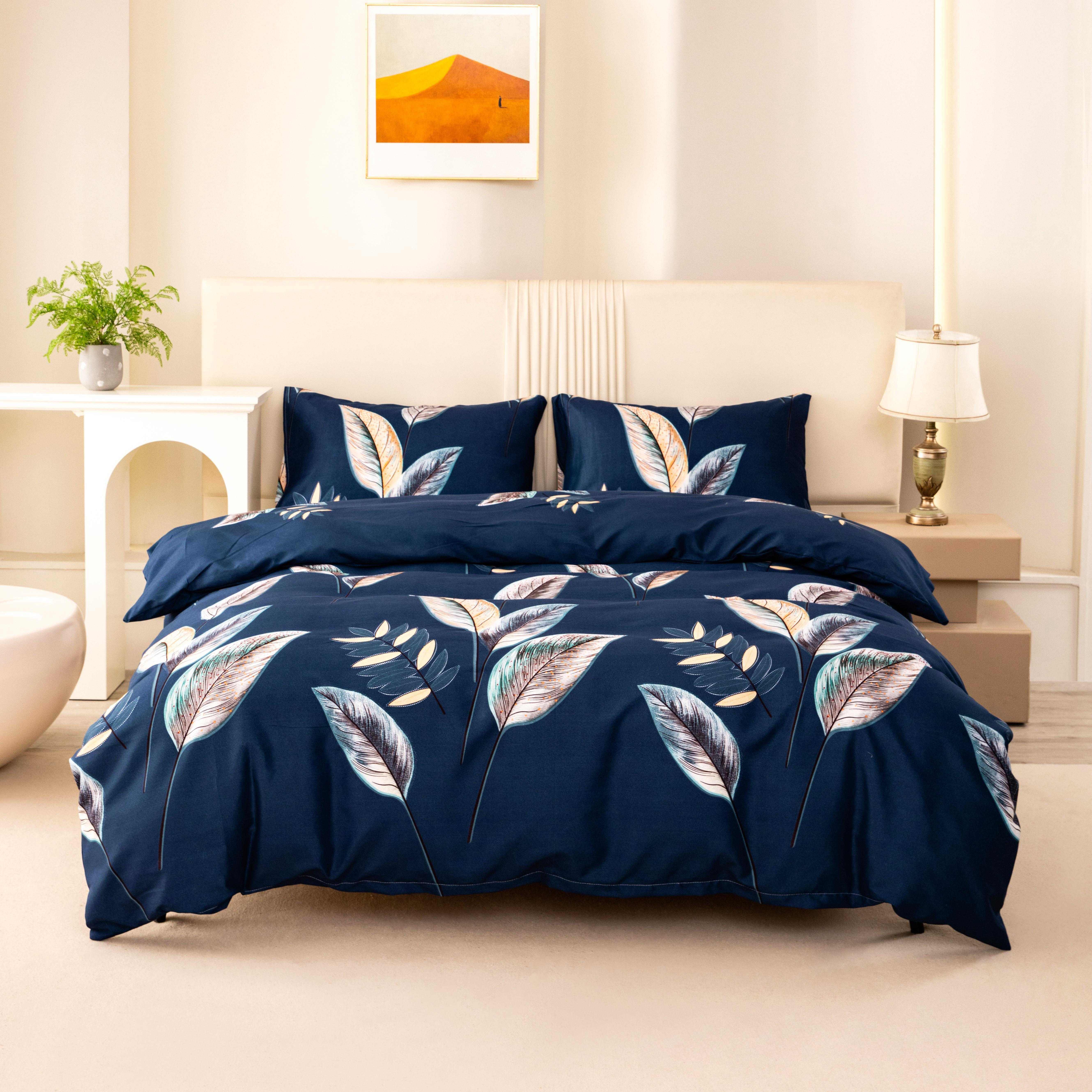 Image of 3pcs Printed Plant Polyester Comfortable Breathable Duvet -piece Set 1 Duvet Cover + 2 Pillowcases (no Bed Sheet, No Filling)