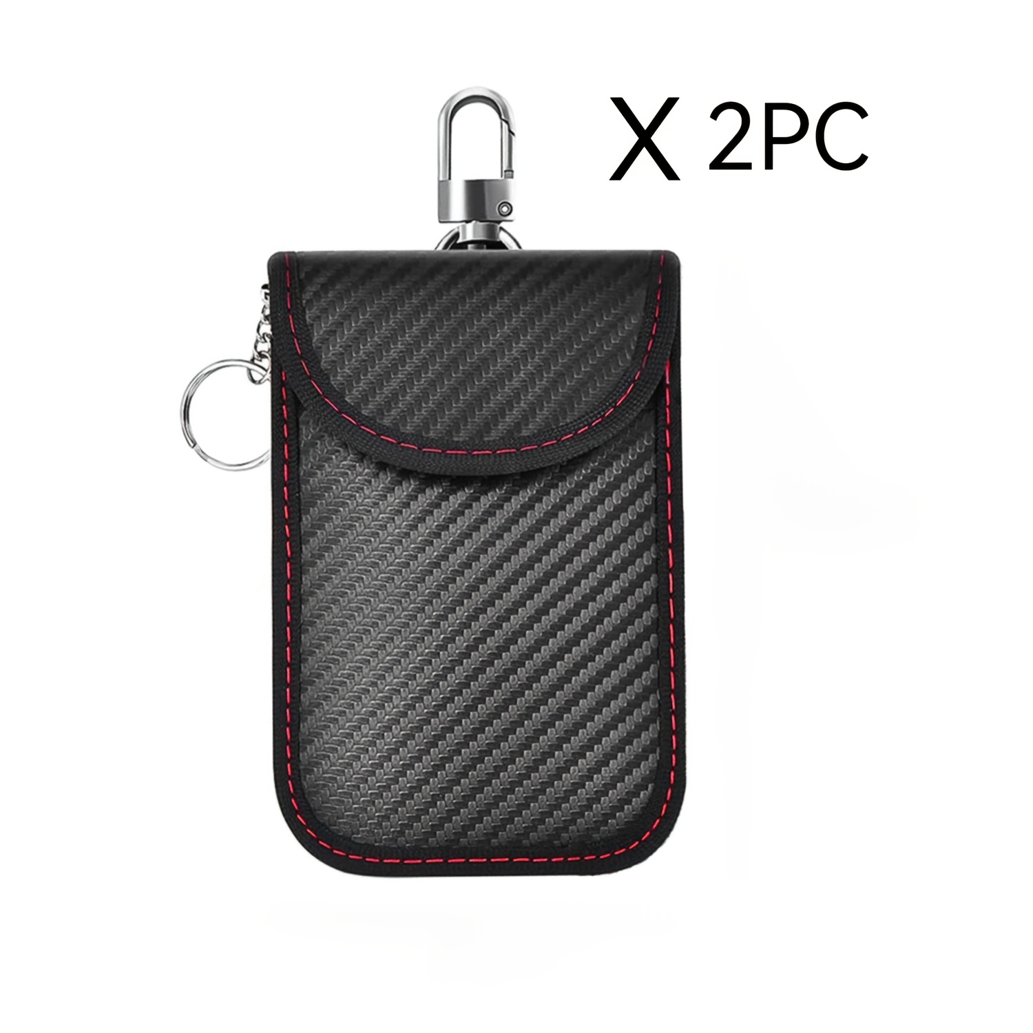 Image of 2pcs Black Car Key Protector, Carbon Fiber Design, Synthetic Fiber Material, Universal Fit, Anti-theft Faraday Bag With Keychain, Double-layer Shielding