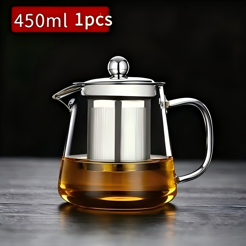 TEMU 1 ensemble de thé - Théière en verre épais résistant à la chaleur pour infuser , filtre en acier inoxydable, convient pour un usage et à ,