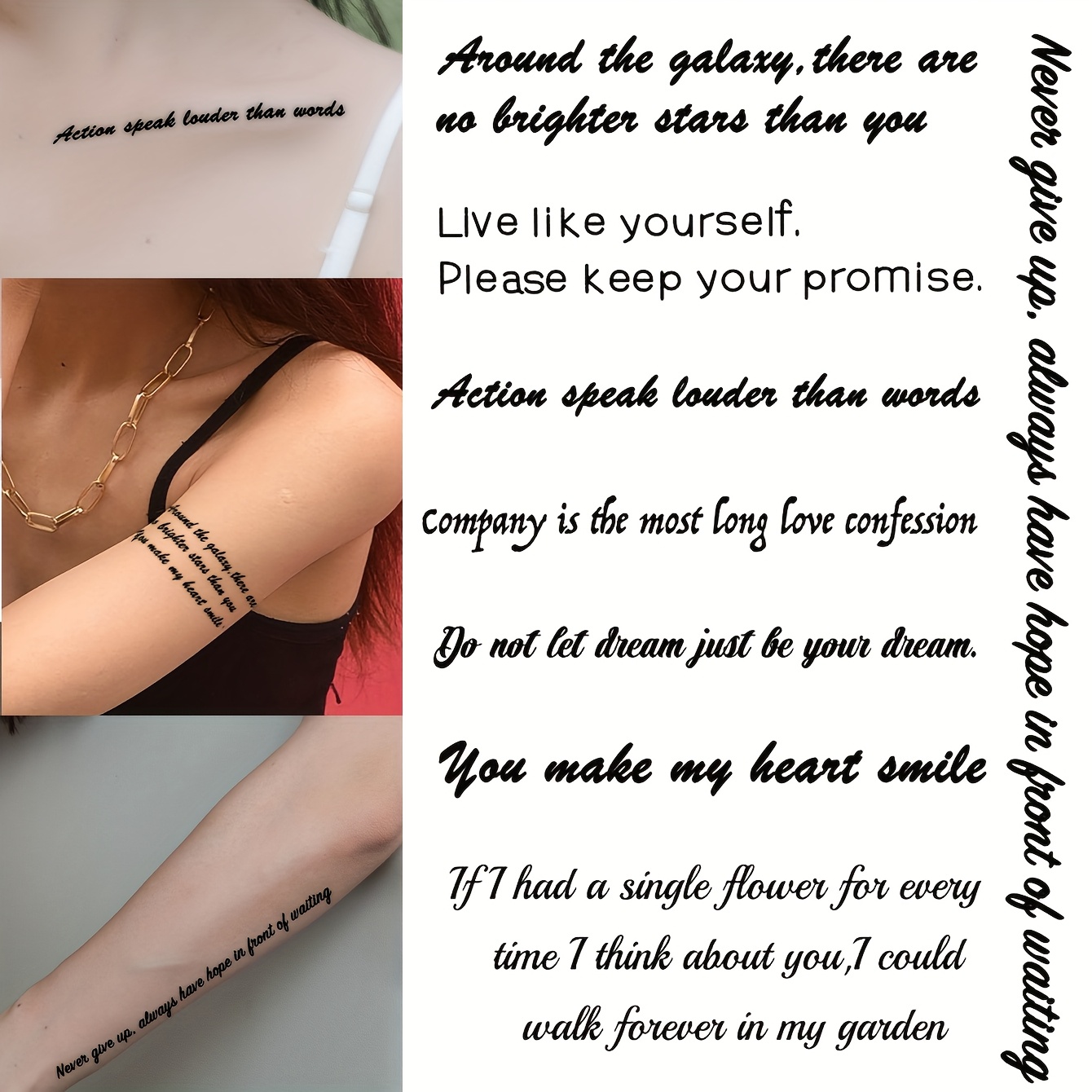 Black English Short Sentence Temporary Tattoo Sticker