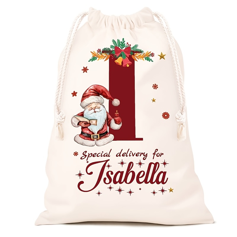 Personalized Name Christmas Gift Bags, Extra Large Drawstring Santa Bags