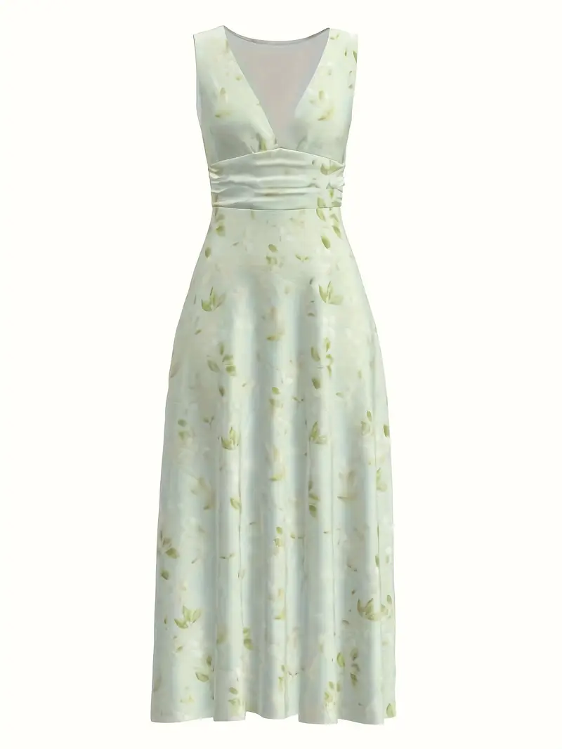 womens elegant v neck sleeveless a line dress floral print semi sheer lightweight fabric breathable versatile for casual to formal occasions attire medium fabric Product details 14