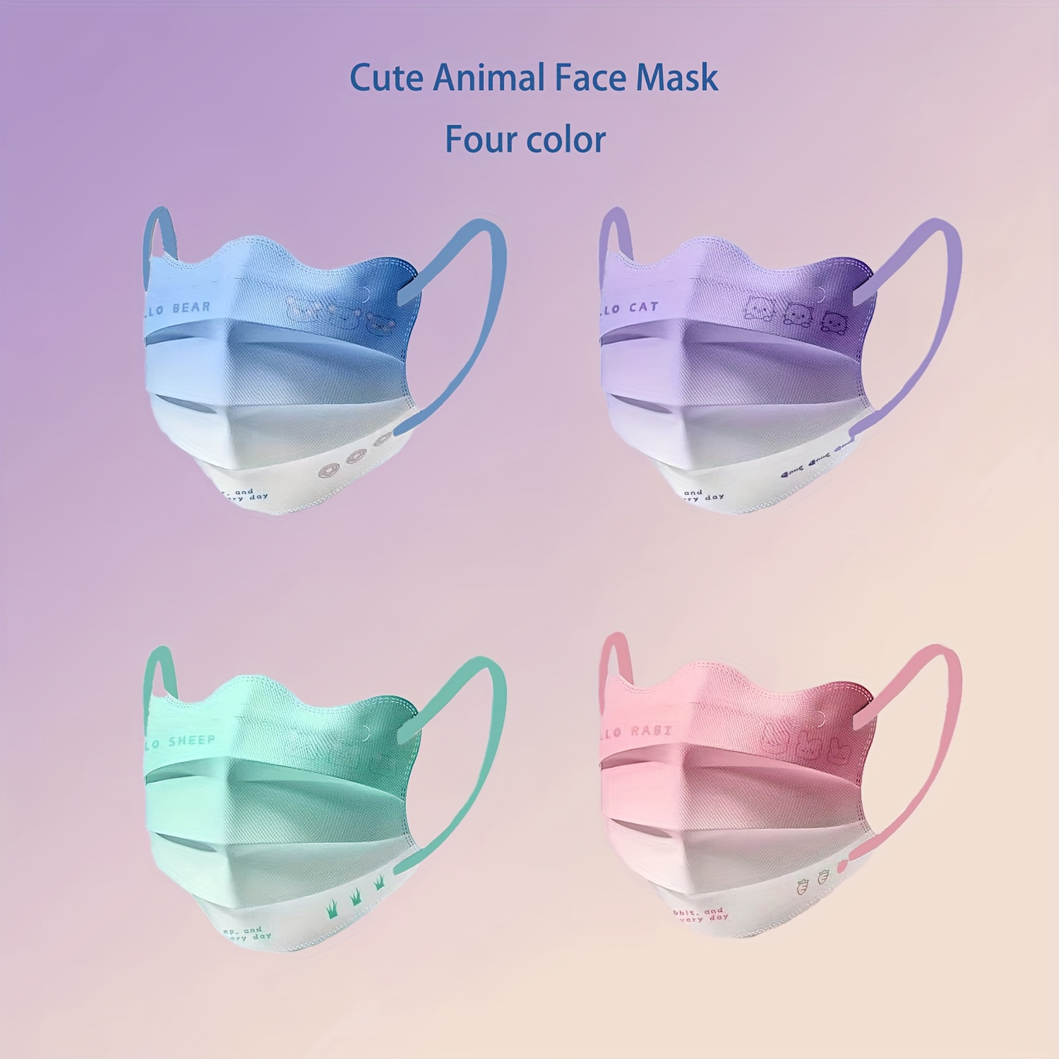 

50pcs Four-color Gradient Three-layer , Cute Animal Mask, Cute And Fashionable, Individually , Widened Ear Rope, Suitable For Adult Men And Women