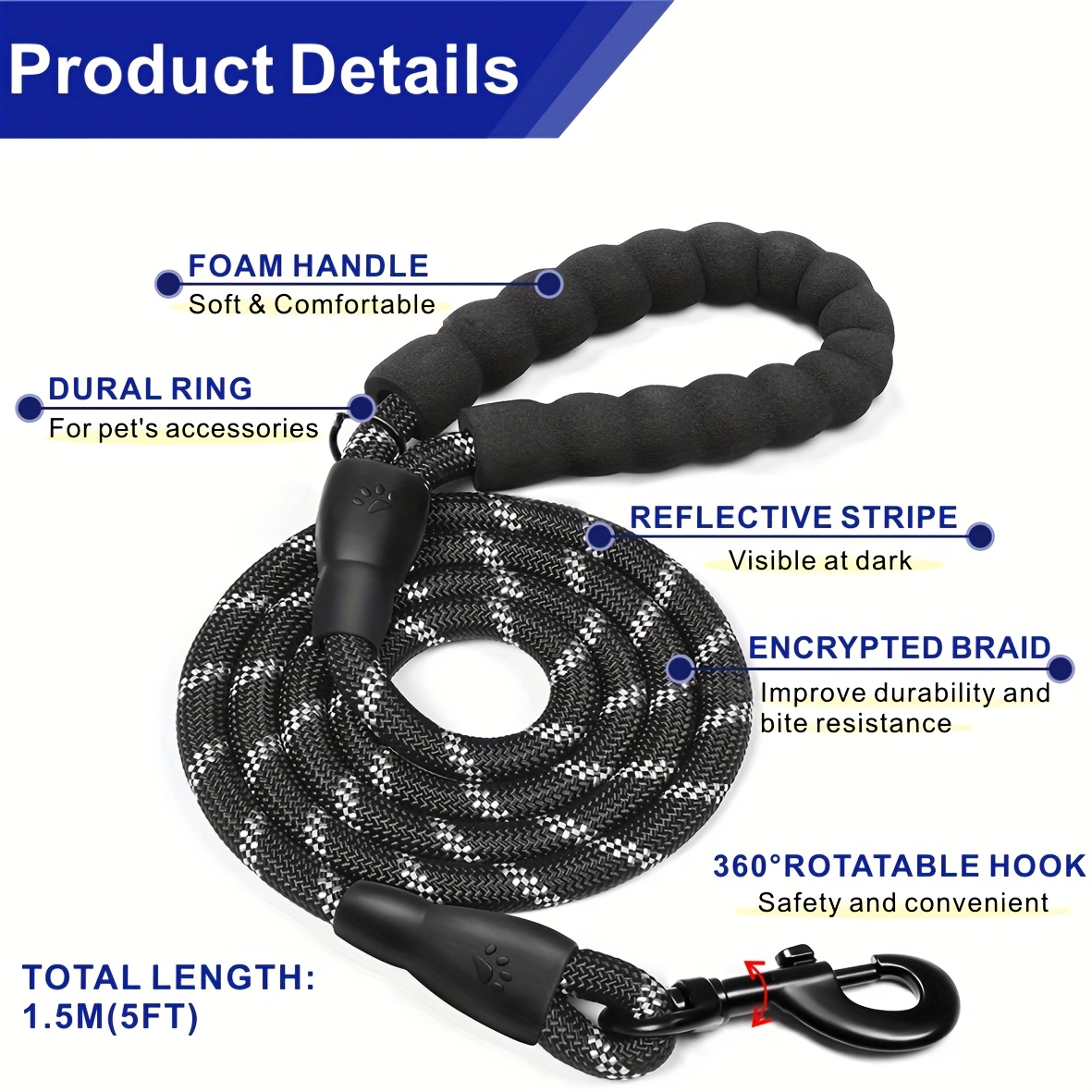 Reflective Breathable Dog Collar and Lead Set, Adjustable Leash