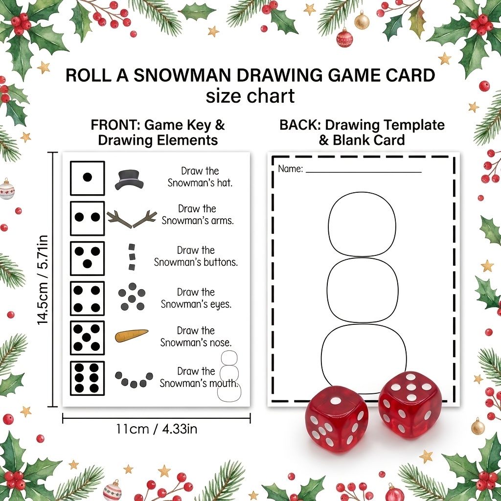 Roll a Snowman Game Cards with Dice Numbers