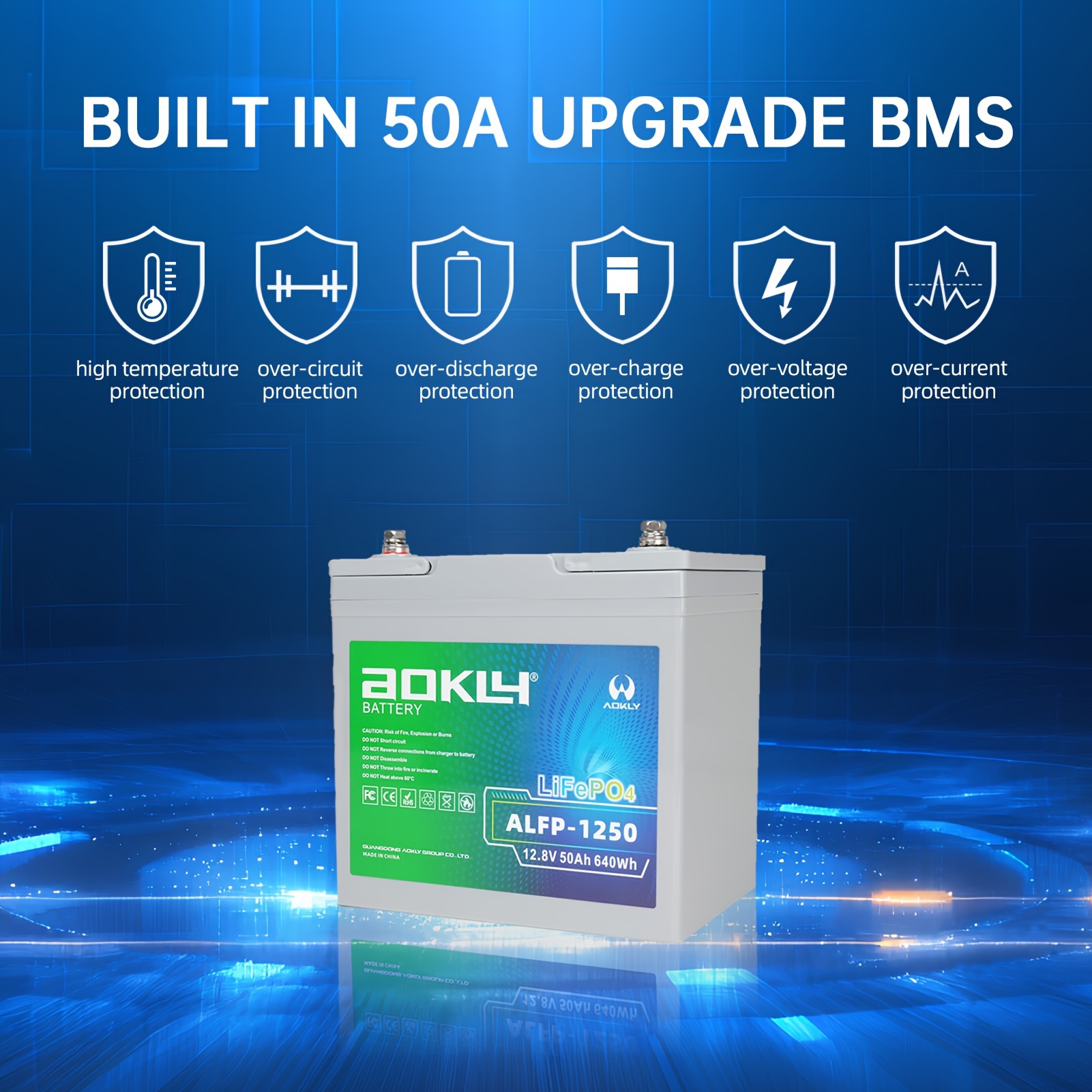 

Aokly 12.8v 50ah Lithium-ion Battery 3500+ Rechargeable Battery, -in 50a Bms, Low Temperatures, Overcharging, And Over- For Boats, Rvs, Camping, , And Off- Applications.