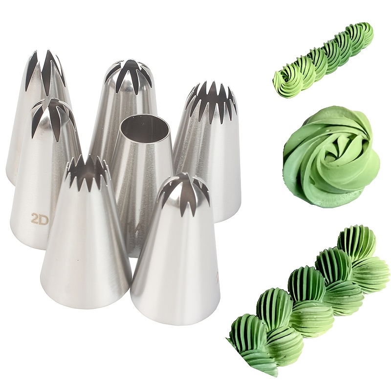 E-shop 7-teiliges Spritztüllen-Set für Kuchen, Creme, -Dekoration, Edelstahl, ideal für Backen, Hochzeiten Geburtstage