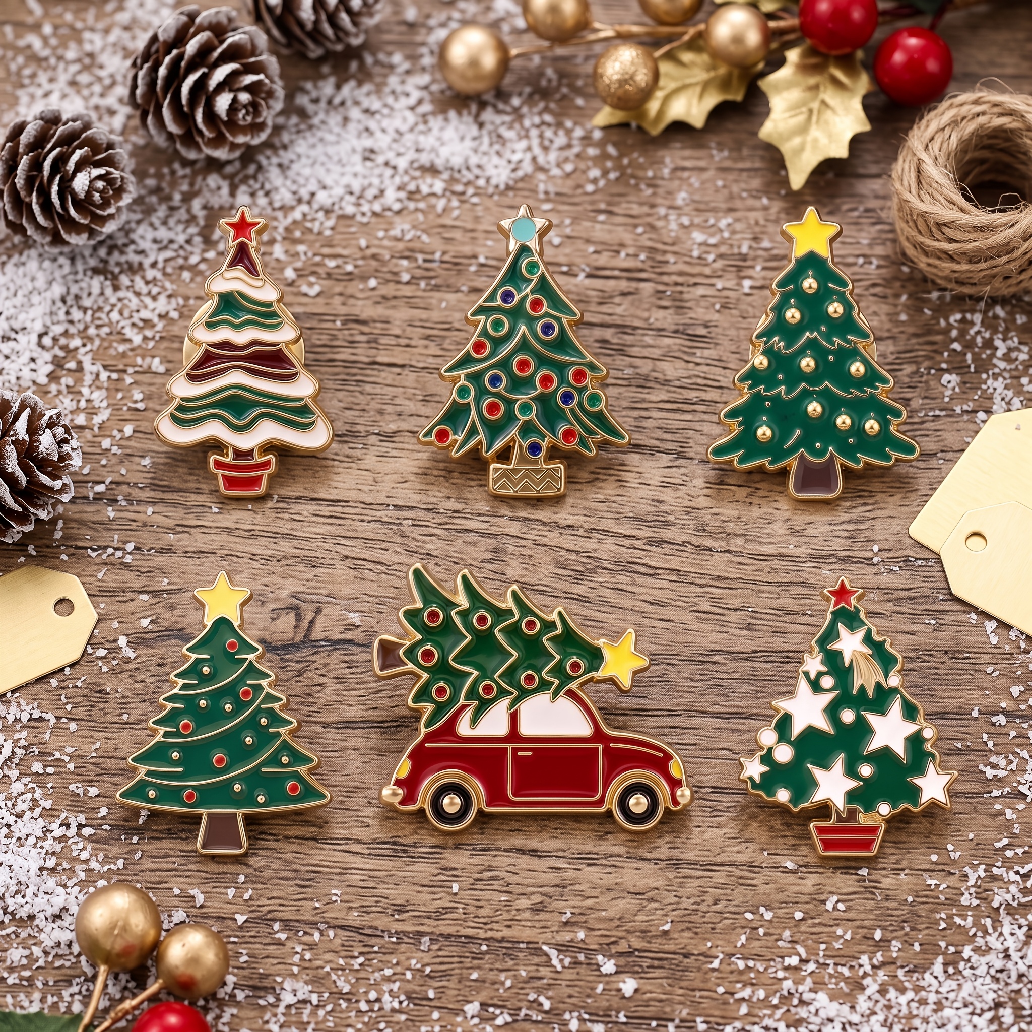 TEMU 6pcs Christmas Tree Brooches Creative Festive Pins Badges Christmas Party Christmas Decorations Santa Claus Gifts Festive Gifts For Colleagues