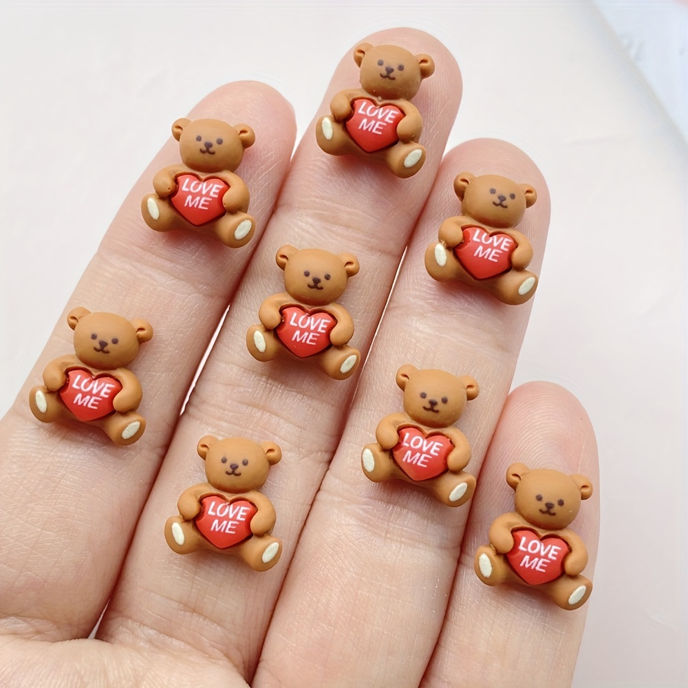 10/20pcs Resin Bear Charms For Diy Crafts, Hand Painted Cartoon Figurines, Back Accessories For Diy Manicure, Scrapbooking Embellishments, Jewelry Making Accessories