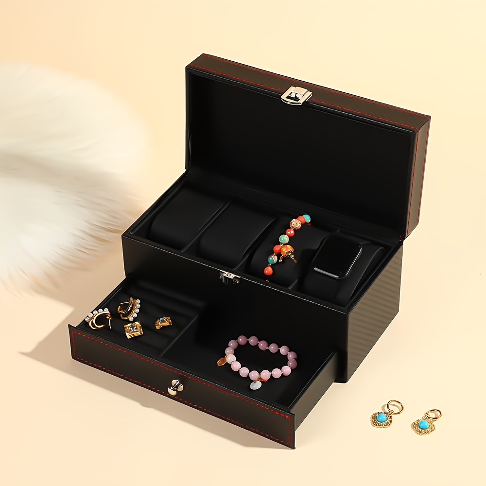 1pc double layer watch jewelry storage box large capacity jewelry container for rings earrings bracelets necklaces Product details 3