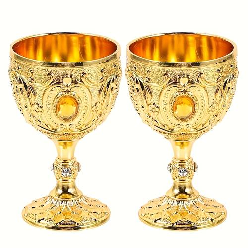 2pcs vintage embossed metal wine goblets with gemstone accents set of 2 1 01oz decorative high stem cups for red and white wine elegant gift for weddings halloween thanksgiving christmas