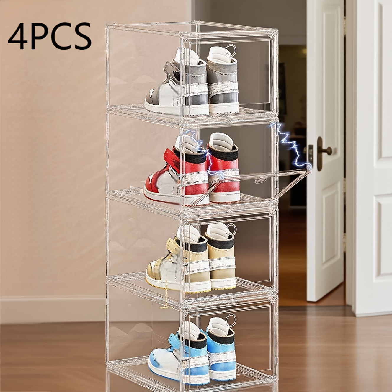 shoe storage box 4pcs set stackable space saving plastic - Temu Oman