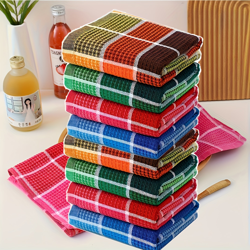 8pcs Super Absorbent Cotton Kitchen Towels - Large, Soft & Durable Waffle Weave Dishcloths, Machine Washable, Perfect for Drying & Cleaning
