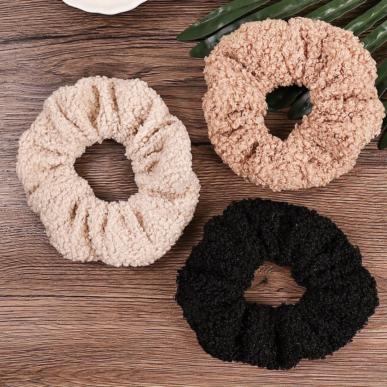 E-shop 3 Stück Einfarbige Einfache Herbst Winter Warme Plüsch Hochelastische Pferdeschwanz Haargummis, Bequeme Weiche Haarschonende Haaraccessoires
