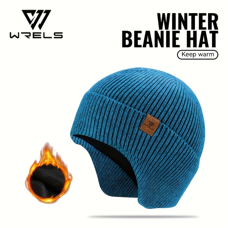 TEMU 1pc, Wrels Autumn And Winter Knitted Fleece-lined Thick Earflap Hat, With No Brim, Fleece-lined And Thick, Comfortable, Warm, And Lightweight,