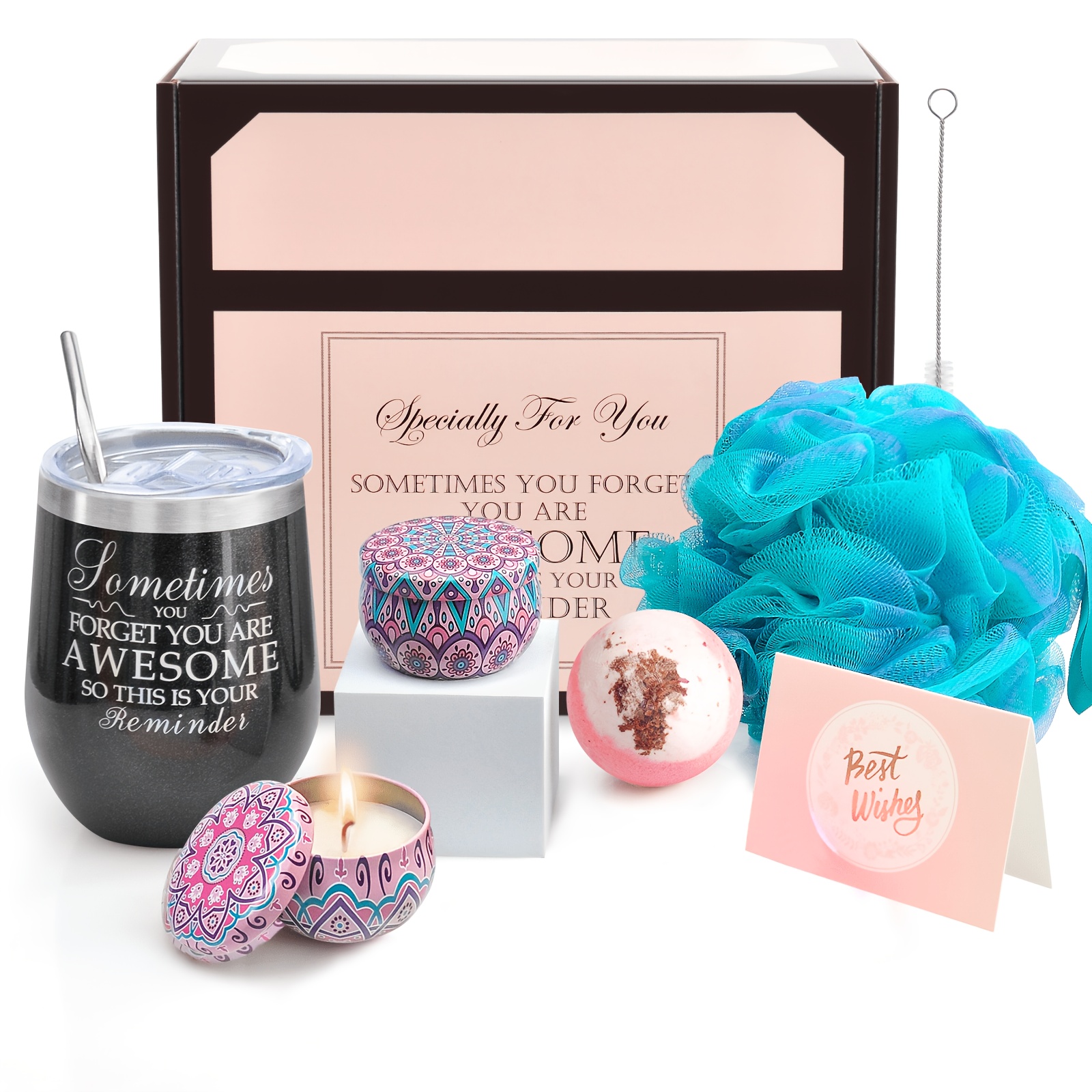 TEMU Self Care Gift Set For Women, 12oz Insulated Tumbler With Scented Candle, Bath And Loofah, Gift Box For Birthday, Mother's Day, Christmas
