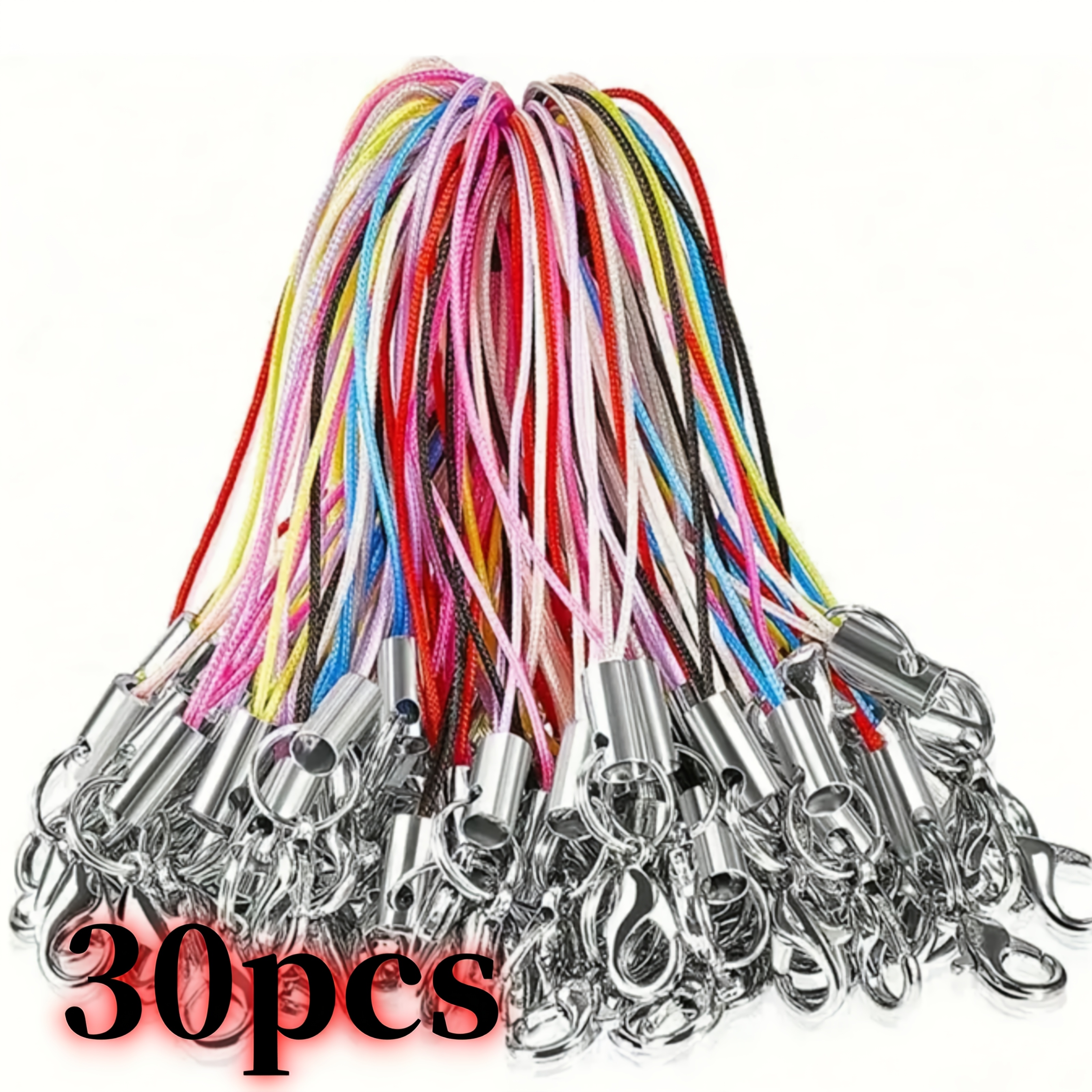 65mm 30pcs Colorful, Black, White, Pink. Strap With For Hand Chain; Multi-functional Mobile Phone Hanging Rope Keychain; Durable Jewelry Rope
