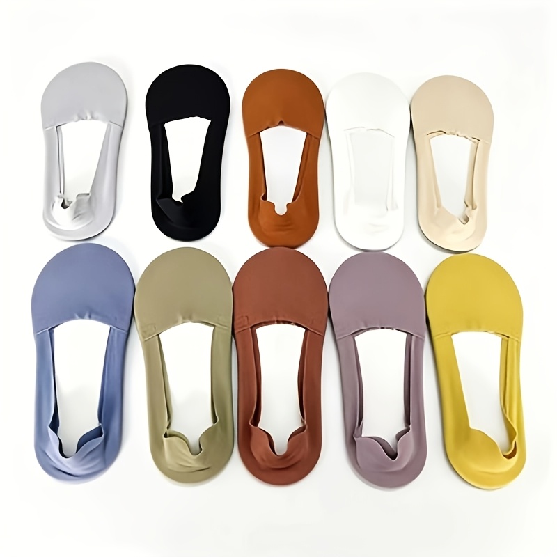 TEMU 10 Pairs Of Mixed-color Women's Invisible Boat Shoes, Made Of Material And With A Low Heel Design, Featuring Anti-slip Heels. Suitable For