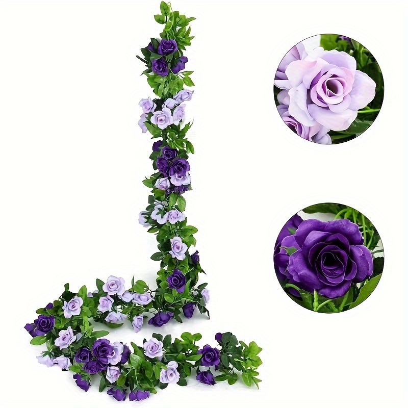 

1pc, Artificial Rose Garland, Faux Silk Vine Floral Hanging, Purple Roses For Wedding Home Office Arch Arrangement, Festive Decor, Plastic Material