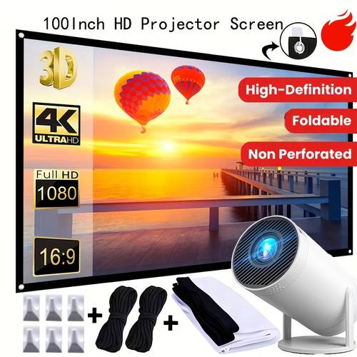 item picture 100 inch 4k ultra hd projector screen double sided video projection screen 4k ultra hd 16 9 wrinkle free portable projection screen for home theater indoor outdoor camping use