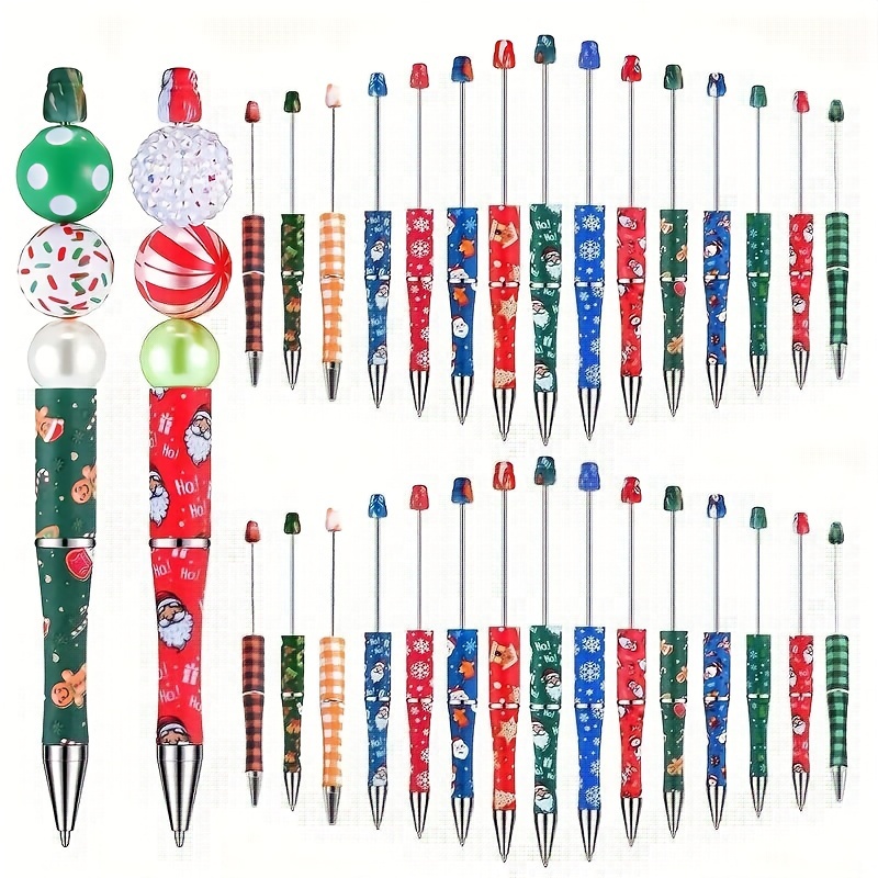 

6pcs Christmas Themed Beaded Ballpoint Pens - Diy Craft Kit With , Holiday Gifts & Party Favors