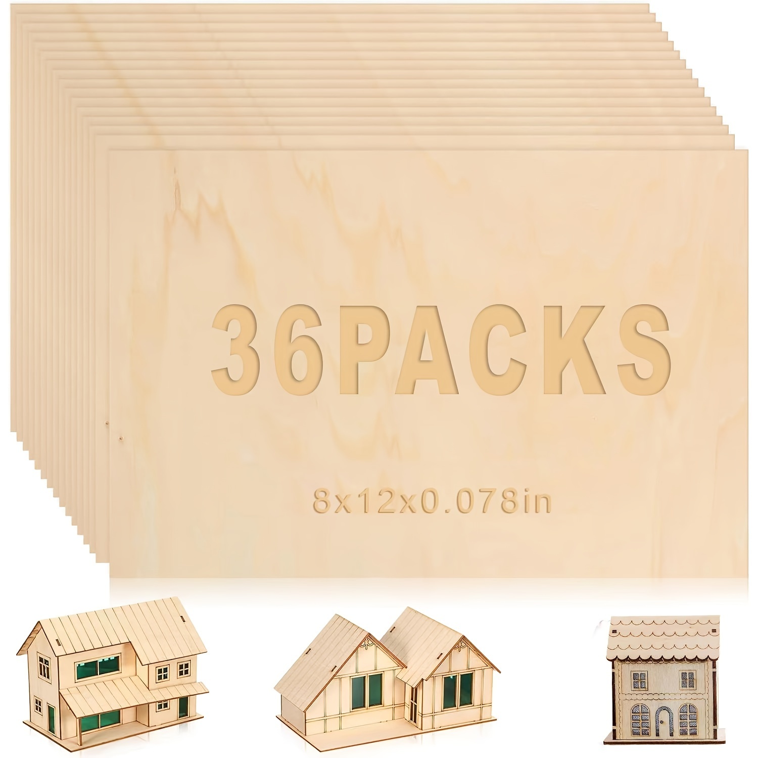 

Value Pack 36pcs Plank Plywood 1/16" Planks For Diy Laser Projects Crafts Building Model Making House Building Hobby Wood Burning (8 X 12 X 1/16")