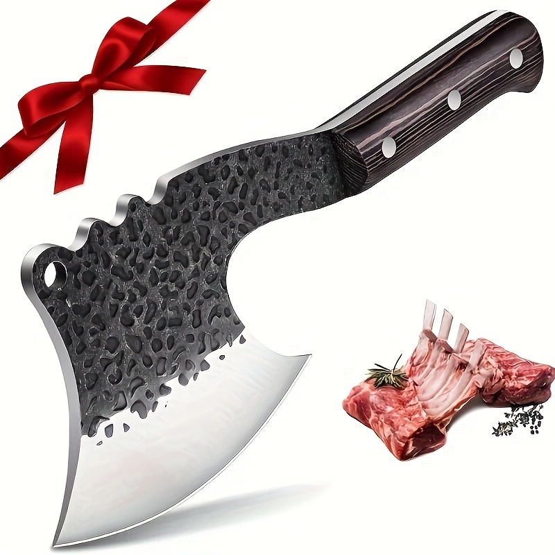 

Meat Cleaver Knife Heavy Duty Bone Chopper High Carbon Bone Cutting Knife Hand Forged Butcher Knife Meat Bone Cleaver Knife With Cover For Kitchen Outdoor Bbq - Fathers Day Gifts (black)