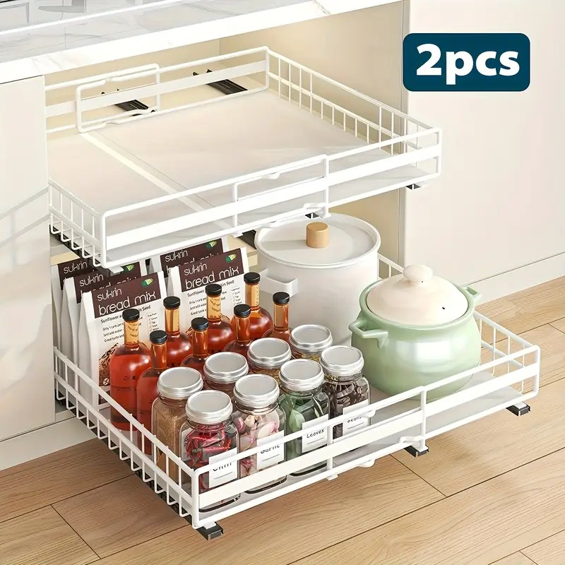 E-shop 2er-/1er-Set verstellbarer ausziehbarer Schrank-Organizer, 3 Schienen, ausziehbare Schubladen, einfache Installation, verstellbare Breite,