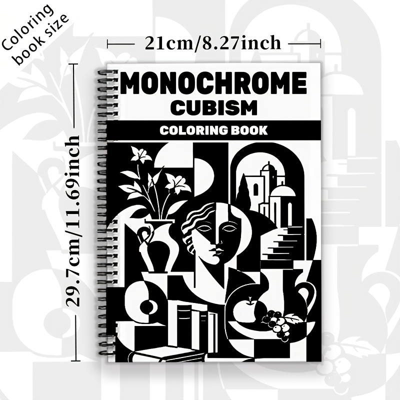 TEMU Livre de coloriage cubiste monochrome, portraits abstraits, fleurs géométriques, animaux stylisés, , urbains, de plantes et illustrations de