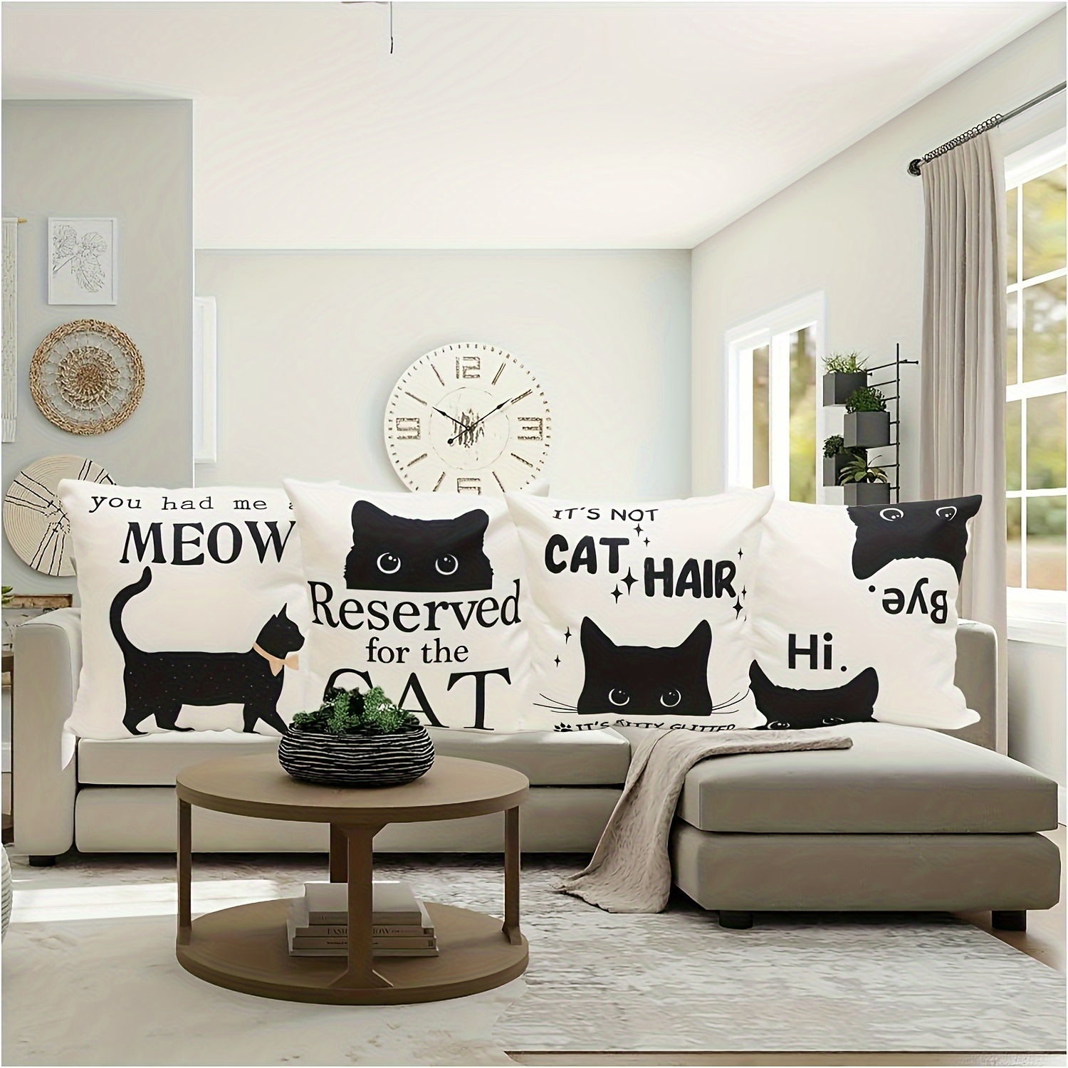 

4pcs, Cute Cat, Polyester Pillowcase, 17.71 * 17.71 Inches, Living Room Sofa, Decorative Pillowcase, No Pillow Core Pillowcase